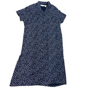 Chaus Woman Size 22 Dress Navy Blue Floral Short Sleeve Lined Button Front New